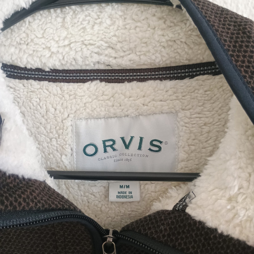 NWT Orvis Mens 1/4 Zip Pullover Sweater Jacket Sherpa Lined Brown Size Medium - Picture 7 of 9